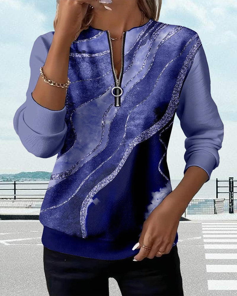 Mariaa | Half-Zip Top with Vintage Print