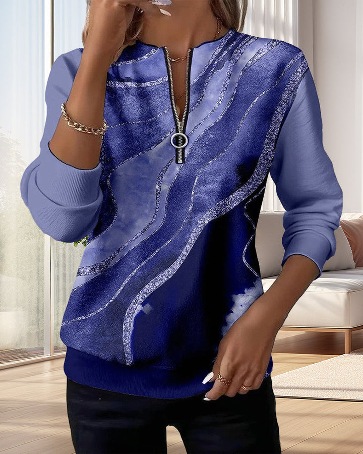 Mariaa | Half-Zip Top with Vintage Print