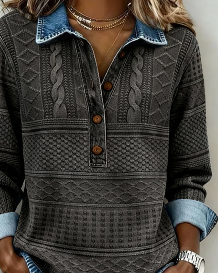 Lunad | Trendy Sweatshirt with Half Button and Collar
