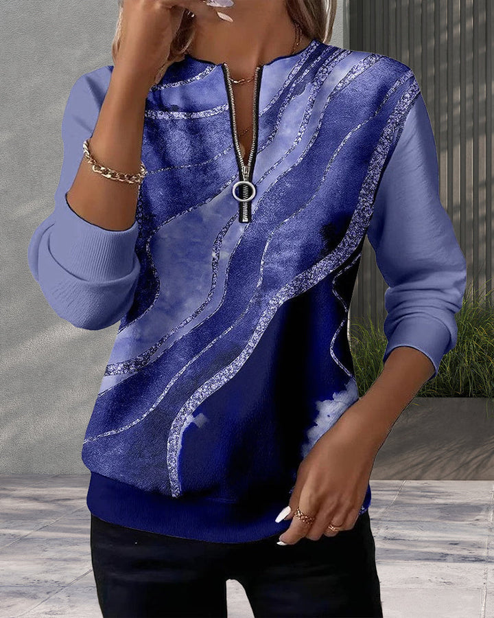 Mariaa | Half-Zip Top with Vintage Print