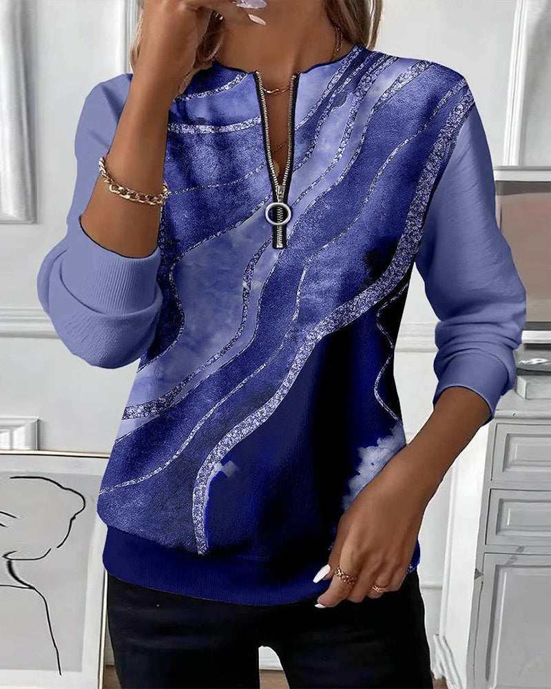 Mariaa | Half-Zip Top with Vintage Print