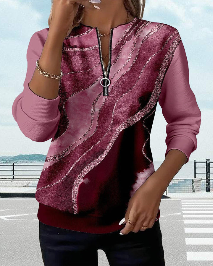 Mariaa | Half-Zip Top with Vintage Print
