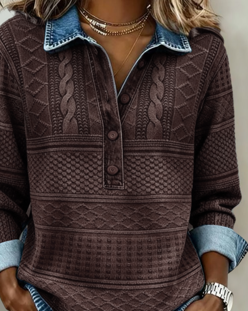 Lunad | Trendy Sweatshirt with Half Button and Collar