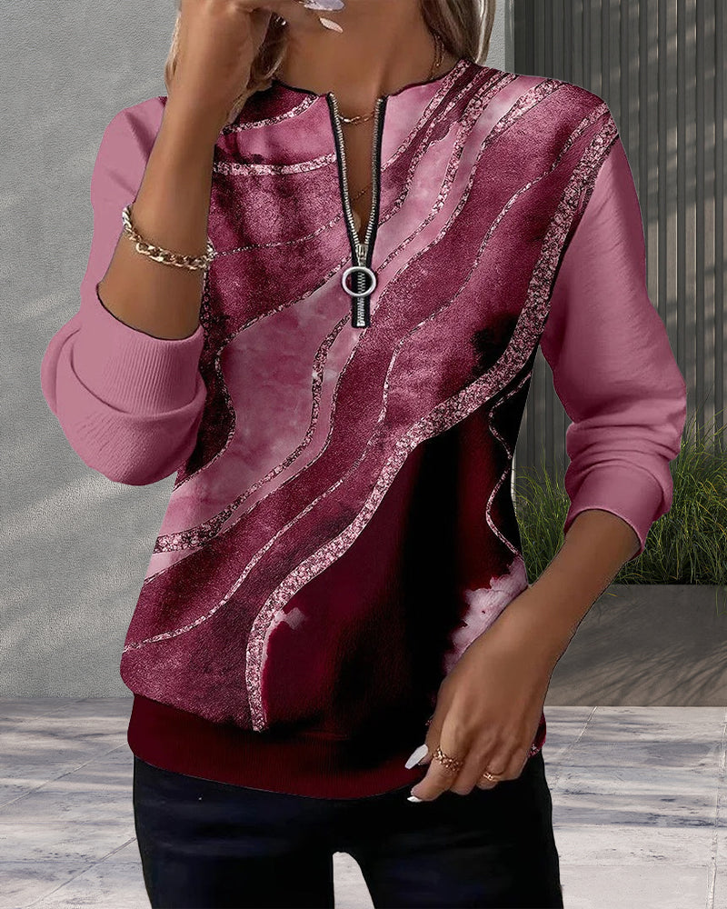 Mariaa | Half-Zip Top with Vintage Print