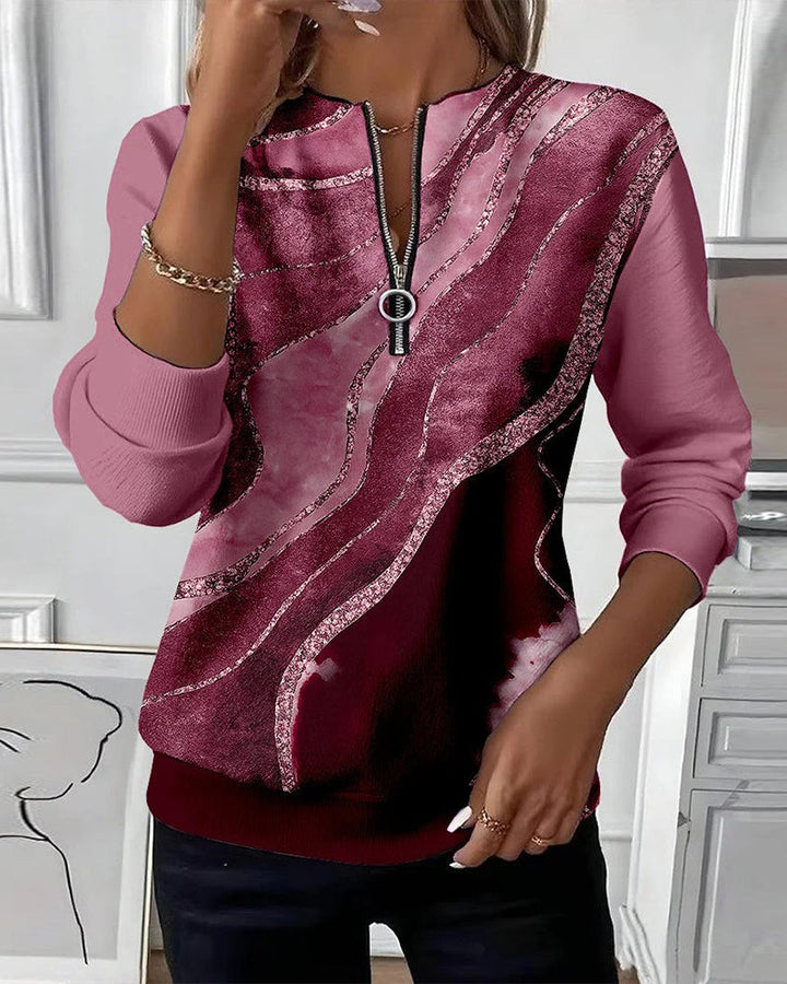 Mariaa | Half-Zip Top with Vintage Print