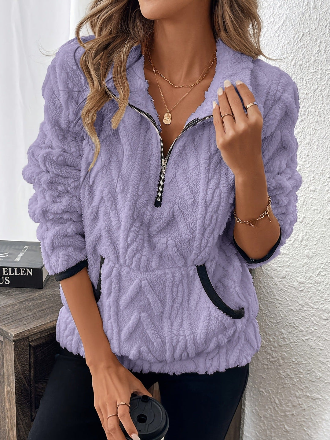 Harper | Fuzzy Half-Zip Sweatshirt with Pockets