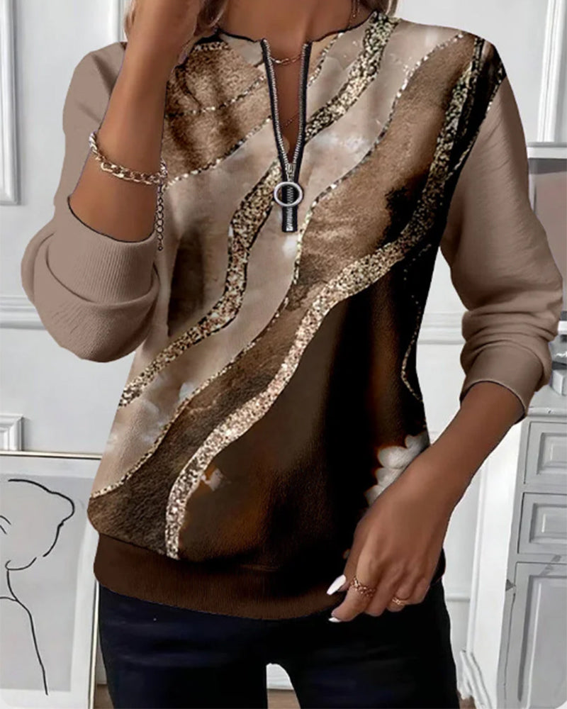 Mariaa | Half-Zip Top with Vintage Print