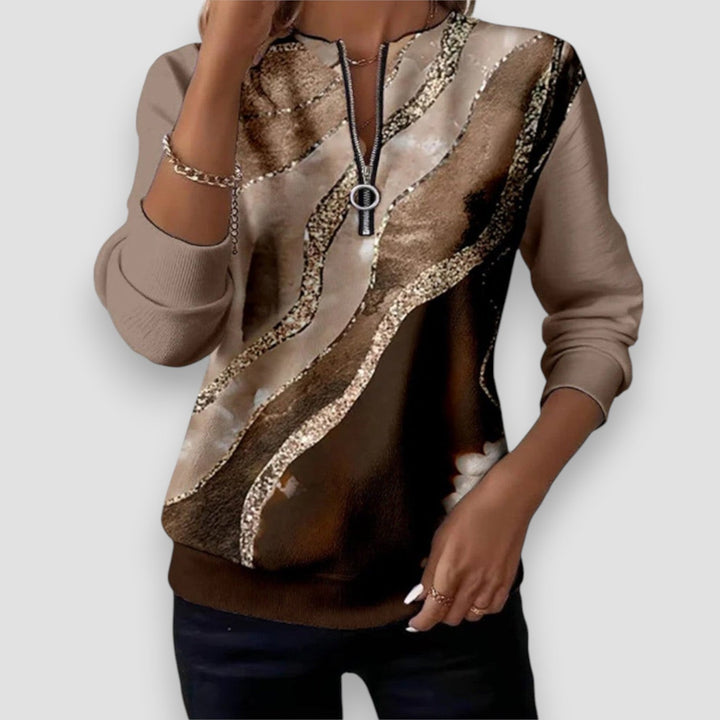 Mariaa | Half-Zip Top with Vintage Print